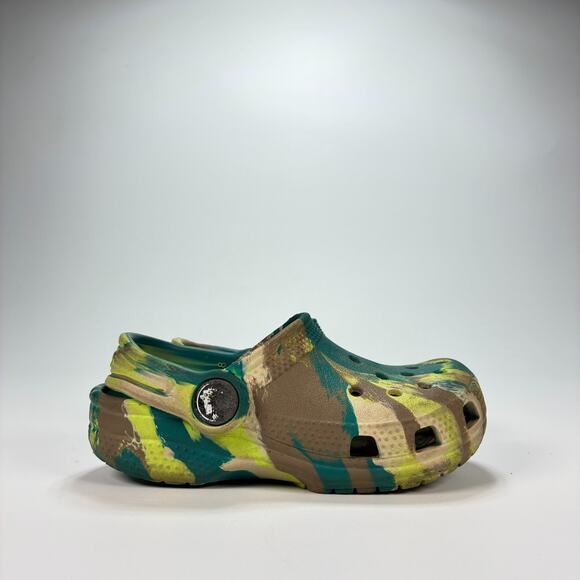 Crocs Green Yellow Brown Classic Marbled Clogs Slip On Shoes Youth Size C8 - Picture 1 of 8